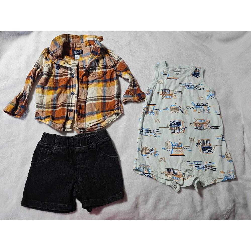 (Lot of 3) Boys Toddlers Shorts Romper Shirt Carter's Garanimals Size 18 Months
